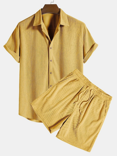 Herren geripptes Kurzarmhemd- und Shorts-Set | Moderner