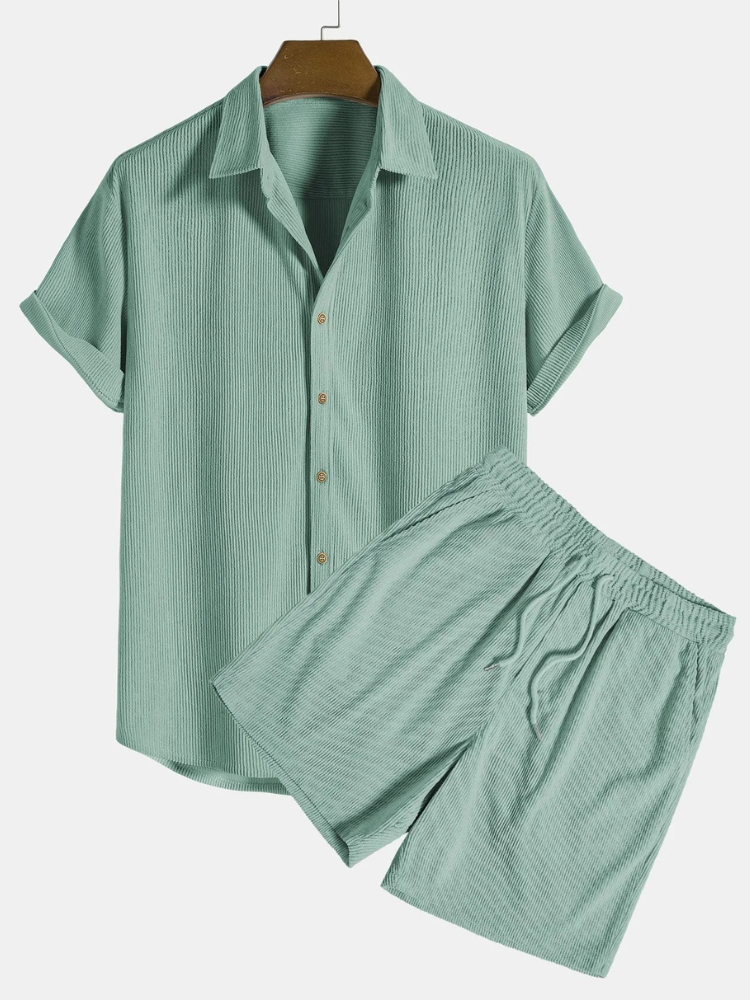 Herren geripptes Kurzarmhemd- und Shorts-Set | Moderner