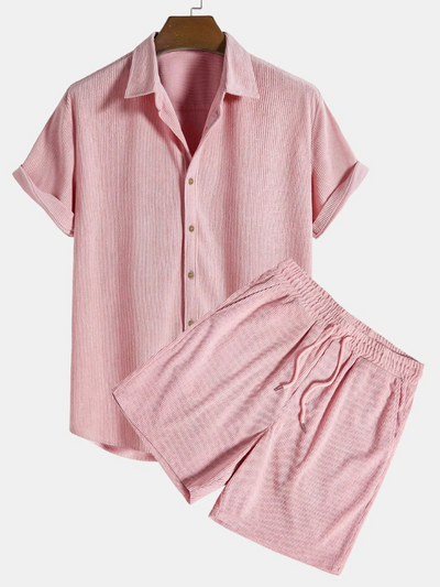 Herren geripptes Kurzarmhemd- und Shorts-Set | Moderner