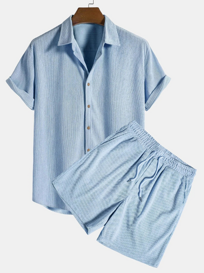 Herren geripptes Kurzarmhemd- und Shorts-Set | Moderner
