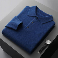 Sebastian | Herren Kaschmir Polo Knit Sweater Langarm Business Strickpullover in Dunkelblau