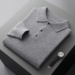 Sebastian | Herren Kaschmir Polo Knit Sweater Langarm Business Strickpullover in Grau