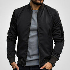 Niklas | Herren Klassische Bomber Jacket Übergangsjacke mit Rippbündchen in Schwarz