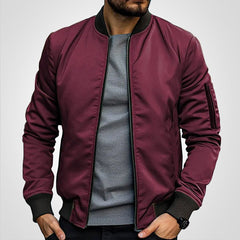 Niklas | Herren Klassische Bomber Jacket Übergangsjacke mit Rippbündchen in Bordeauxrot