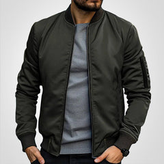 Niklas | Herren Klassische Bomber Jacket Übergangsjacke mit Rippbündchen in Olivgrün
