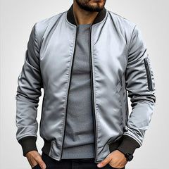 Niklas | Herren Klassische Bomber Jacket Übergangsjacke mit Rippbündchen in Hellgrau