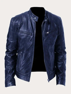 Stefan | Herren Klassische Slim-Fit Echtleder Bikerjacke in Dunkelblau