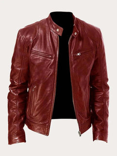 Stefan | Herren Klassische Slim-Fit Echtleder Bikerjacke in Burgunderrot
