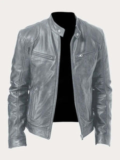 Stefan | Herren Klassische Slim-Fit Echtleder Bikerjacke in Grau