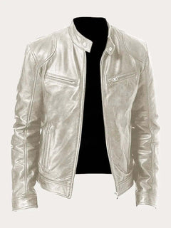 Stefan | Herren Klassische Slim-Fit Echtleder Bikerjacke in Silber