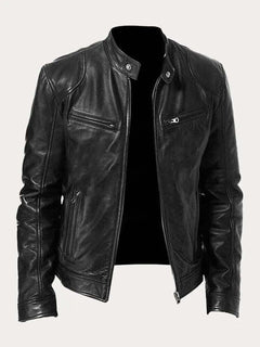 Stefan | Herren Klassische Slim-Fit Echtleder Bikerjacke in Schwarz