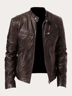 Stefan | Herren Klassische Slim-Fit Echtleder Bikerjacke in Braun