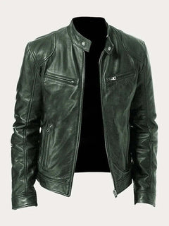 Stefan | Herren Klassische Slim-Fit Echtleder Bikerjacke in Militärgrün