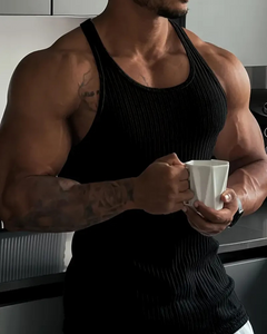 Herren klassisches geripptes Tanktop | Sport in Schwarz