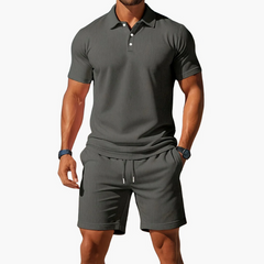 Herren klassisches Poloshirt- und Shorts-Set | Twin in Dunkelgrau