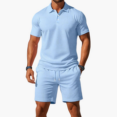 Herren klassisches Poloshirt- und Shorts-Set | Twin in Hellblau