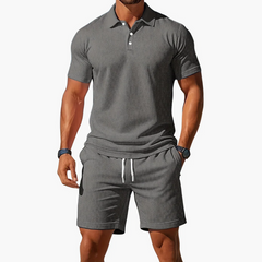Herren klassisches Poloshirt- und Shorts-Set | Twin in Hellgrau