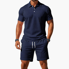 Herren klassisches Poloshirt- und Shorts-Set | Twin in Marine blau