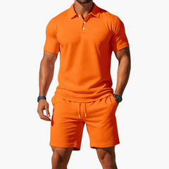 Herren klassisches Poloshirt- und Shorts-Set | Twin in Orange