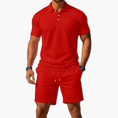 Herren klassisches Poloshirt- und Shorts-Set | Twin in Rot