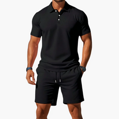 Herren klassisches Poloshirt- und Shorts-Set | Twin in Schwarz