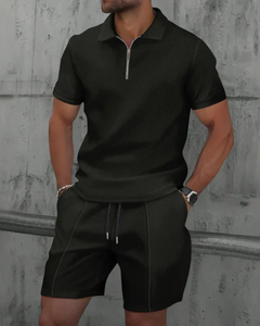 Herren lässiges Poloshirt- und Shorts-Set | kurzer hose in Schwarz