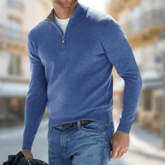 Felix | Herren Leichter Quarter-Zip Strickpullover in Blau