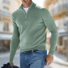 Felix | Herren Leichter Quarter-Zip Strickpullover in Grün