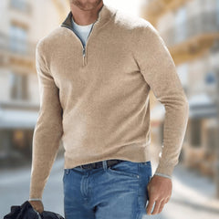 Felix | Herren Leichter Quarter-Zip Strickpullover in Braun