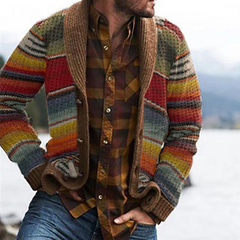 Herren mehrfarbig gestreift Strickjacke | Gestrickt in Mehrfarbig
