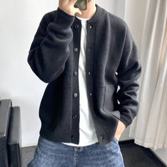 Leon | Herren Oversized Strick-Cardigan mit Knopfleiste in Schwarz