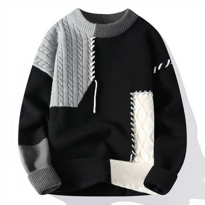 Herren stylischer Patchwork-Pullover | Warmer