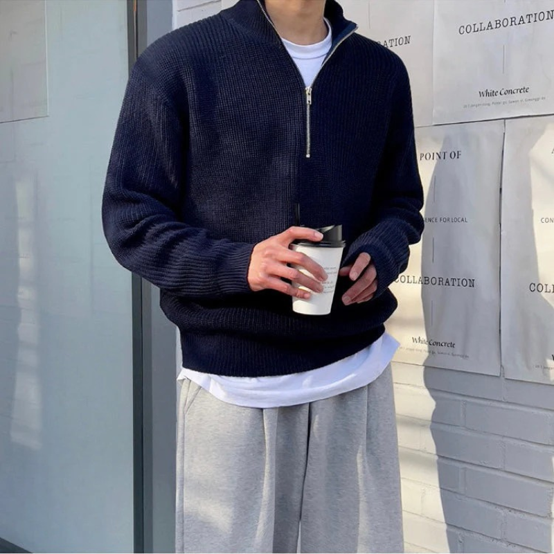 Eleganter Pullover mit halbem Reißverschluss für Herren | Warmer