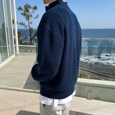 Eleganter Pullover mit halbem Reißverschluss für Herren | Warmer