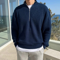 Eleganter Pullover mit halbem Reißverschluss für Herren | Warmer in Marineblau