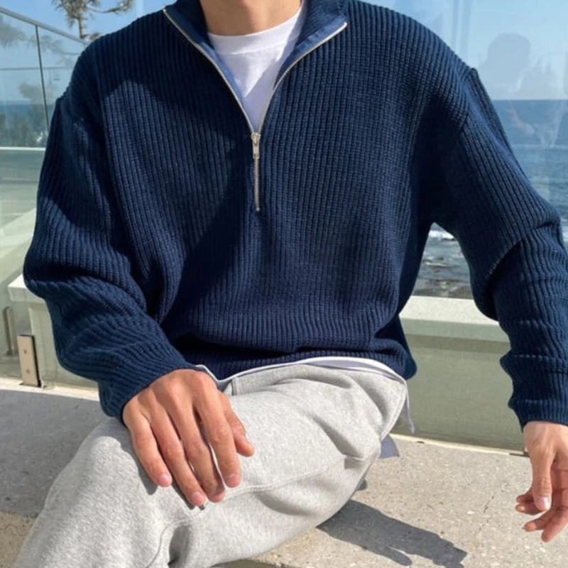 Eleganter Pullover mit halbem Reißverschluss für Herren | Warmer