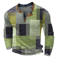 Christian | Herren Retro Colorblock Langarm Henley Strick in Grün