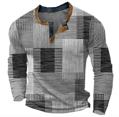 Christian | Herren Retro Colorblock Langarm Henley Strick in Grau