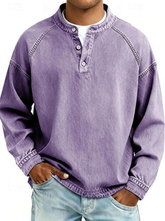 Dominik | Herren Retro Henley Strick Langarm im Used-Look in Lila