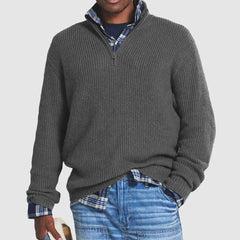 Lukas | Herren Rippstrick Quarter-Zip Knit Sweater Business Casual Pullover in Grau
