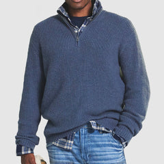 Lukas | Herren Gerippter Quarter-Zip Strickpullover in Blau