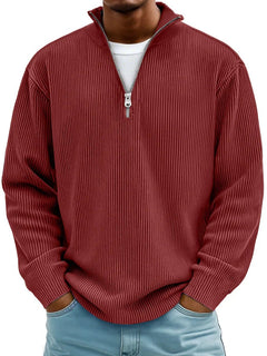 Simon | Herren Rippstrick Quarter-Zip Pullover mit Stehkragen in Rot