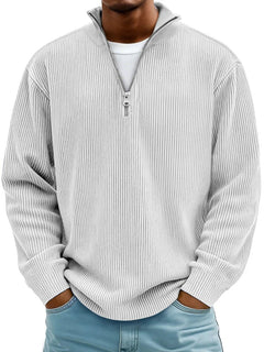 Simon | Herren Rippstrick Quarter-Zip Pullover mit Stehkragen in Weiß