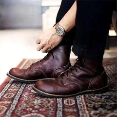 Julian | Herren Schnürstiefel Klassische Leder Boots Robuste Gummisohle in Dunkelbraun