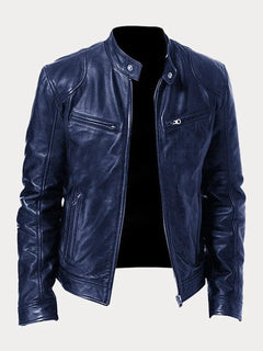 Felix | Herren Slim-Fit Biker Quilted Jacket aus Kunstleder mit Reißverschluss in Dunkelblau