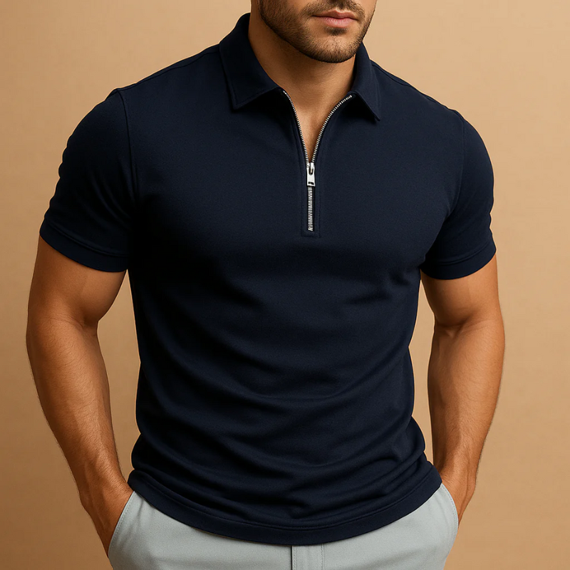Herren sportliches Poloshirt mit Reißverschluss | Kurzarm