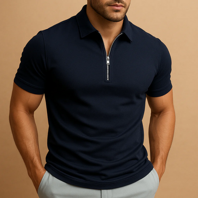 Herren sportliches Poloshirt mit Reißverschluss | Kurzarm