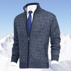 Christian | Herren Stehkragen Reißverschluss Strick-Cardigan in Blau