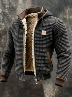 Niklas | Herren Steppjacke mit Fleecefutter Kapuze Reißverschluss Lederdetails in Grau