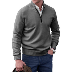 Elias | Herren Strick-Sweater Regular-Fit Langarm Quarter-Zip Pullover in Dunkelgrau